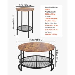 SucceBuy Coffee Tables Sets Living Room Table with End Side Table Coffee and End Tables Sets with Metal Legs for Living Room