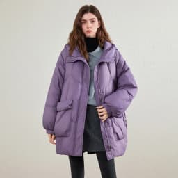 TOYOUTH Womens Down Jacket 2026 Winter New 90 White Duck Down Purple Hooded Large Pocket Warm Long Outerwear