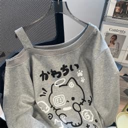 Cute Design Shoulder Bared Long Sleeve Sweatshirt Women's Autumn Sweet Milkish Casual Fashion Loose Fit Printed Hoodie