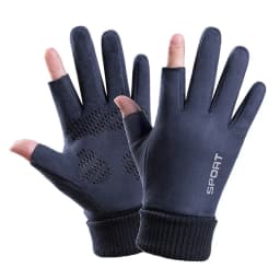 Men Winter Suede Leather Plush Thick Half Finger Touch Screen Warm Driving Glove Men's Sport Letter Cycling Riding Mitten P10