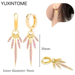 925 Sterling Silver Needle Pink Crystal Heart Hoop Earrings for Women Fashion Geometric Pendant Earrings Luxury Jewelry Gifts