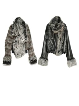[EAM] Plaid Both Side Wear Leather Big Size Faux Fur Jacket New Lapel Long Sleeve Women Coat Fashion Autumn Winter 2026 1DH9343