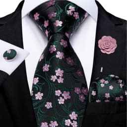 Floral Pink Ties For Men Wedding Party Man Tie Handkerchief Brooch Cufflinks Set Men Accessories Gravata