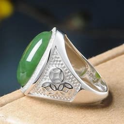 Top Grade Jade Green Oval Ring For Men Jewelry 925 Silver Male Wedding Ring With Shining Stones Hollow Coin Finger Accessories