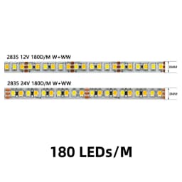 5M/Roll DC 5V 12V 24V LED Dual Color Strip Light 120 180 240 336 LEDs/M 5MM 8MM 12MM Wide PCB Flexible CRI Dimmable CCT Bar Lamp