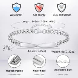 Vnox Mobius Couple Bracelets for Men Women, Stainless Steel Adjustable Bracelet, Valentines Day Birthday Gift Jewelry for Couple