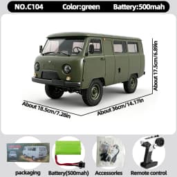 WPL C104 1:12 4WD Off‑Road Van Truck RC Car Four‑Wheel Drive UAZ‑452 Simulated RC Model Vehicle Electric Toy Car for Boys Adults