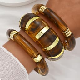 3pcs Brown Acrylic Bamboo Style Bangle Bracelet Set for Women Vintage Tortoiseshell Fashion Chunky Stackable Wrist Jewelry Gifts