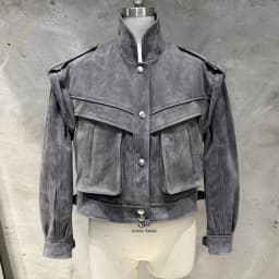 Grained Leather Jacket Ladies Biker Leather Coat Detachable Sleeve Bomber in Sheepskin H021
