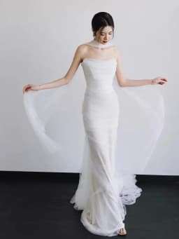 Ele White Satin Fi Tail Evening Dr Wedding Gown Simple Princ Sle Bridal Outfit Guest eeting Long Skirt