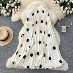 Elegant Retro Polka Dot Pleated High Waist A-Line Skirt Women's Commute Long Dress Slimming Pleat Drapey Feel Half Skirt