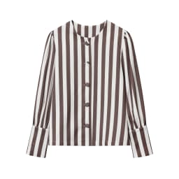 SLTNX New Women's Chic Blouse Loose Stripe Printed Shirt O-neck Bubble Sleeve Single-breasted Simple Casual Blouse
