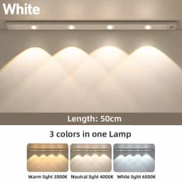 20-50cm LED Under Cabinet Lights Motion Sensor Night Light Ultra Thin Dimmable 3Color USB Rechargeable for Wardrobe Indoor