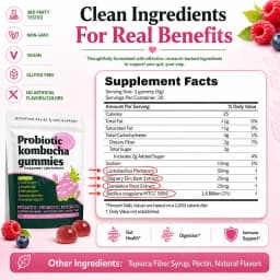 Probiotic Kombucha Gummies Every Gummy 1 Glass Kombucha Prebiotic Postbiotic Digestive Gut Health Vegan Berry Bliss 30 Gummies