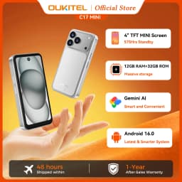 OUKITEL C17 Mini 4'' Small Smartphone Global Version Android 16 Octa Core 12GB(4+8)+ 64GB Gemini AI Backup Portable Phone