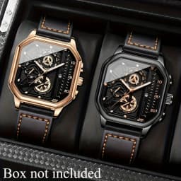 2-Piece Luxury Men's Leather Strap Quartz Watch Set with Calendar - Perfect Gift for School, Graduation, Men Gift