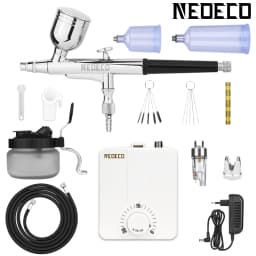 Dual-Action Airbrush Kit with 30PSI High-Pressure Auto Stop Stepless Control Compressor Kit for Painting Model Makeup Nail