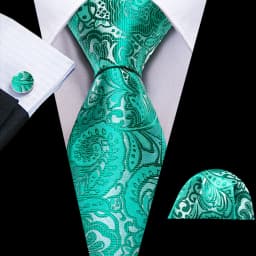 Barry.Wang Green Mint Teal Men Tie Hanky Cufflinks Set Jacquard Olive Sage Lawn Cyan Necktie for Male Wedding Business Gift