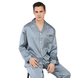 Birdtree 19 Momme 100%Pure Silk Pajamas Sets, Men Homewear Male Casual Long Sleeve Loungewear Pant 2 PCS Suit Sleepwear S38008QM