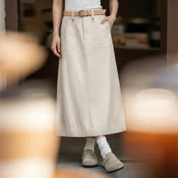 Maden Women's Cargo Skirt A Line Midi Back Slit High Waist Vintage Off White Casual Zipper Skirt for Spring Summer