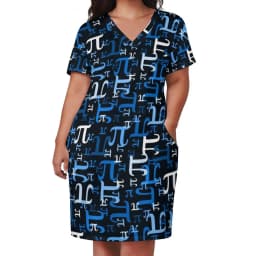 Math Lessons Print Dress V Neck Geometry Kawaii Dresses Woman Street Wear Print Casual Dress With Pockets Plus Size
