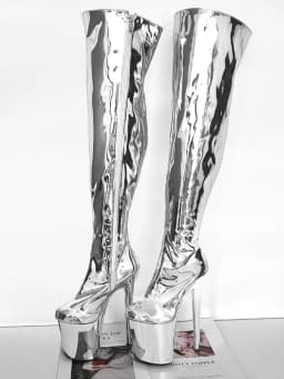 Sexy Big Size High Stripper Heels Leopard Print Exotic Dancer 20cm 8Inch Women Shoes Pole Dance Gladiator Round Toe Gothic Boots