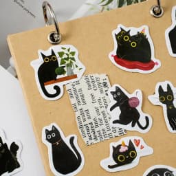 45Pcs Black Cat Theme Self-Adhesive Stickers Kawaii Cute Cats for Scrapbooking Laptop Decorations Planner Stickers
