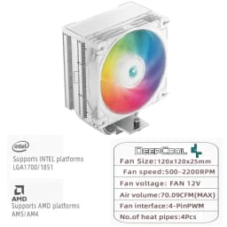 DEEPCOOL AG400 4 Heat Pipe CPU Air-Cooled Cooler ARGB PWM TDP 220W CPU Radiator for LGA1700 1200 115X 1151 1155 AMD AM4 AM5