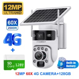 INQMEGA 12MP 60X Optics Zoom Dual Screen 4G /WIFI Solar Camera Securty Outdoor PIR Human Detection Color Night Vision UBOX APP