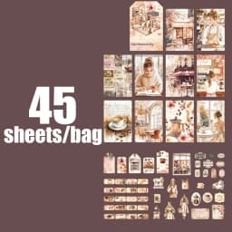 45pcs/bag Coffee-Themed Handmade Stationery Set Retro-Style DIY Decorative Materials for Albums Greeting Cards Envelopes Journal