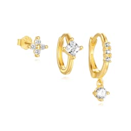 AIDE 925 Sterling Silver 3pcs Set Hoops Earrings for Women 18k Gold Plated Earring Bride Wedding Party Pendientes Fine Jewelry