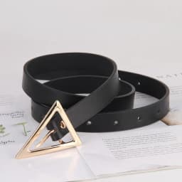 Women Thin Belt Simple Triangle Metal Buckle PU Leather Waistband for Lady Dress Jeans Decorative Skinny Waist Straps Girdle