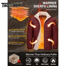 TACVASEN Men's Puffer Jacket Winter Warm Sherpa Lined Water Resistant Windproof Insulated Jacket Winter Puffy Coat Hiking Travel