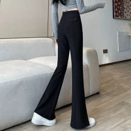 Black Front Split Flares Pants Women Fashion High Waist Elastic Slim Fit Wide Leg Pants Woman 2025 Y2K Simple Popular Trousers