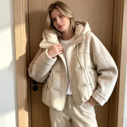 Women Mixed Fabric Spliced Puffer Jacket Hooded Drawstring Zip Up Long Sleeve Quilted Warm Cropped 2026 New Ladies Outerwear