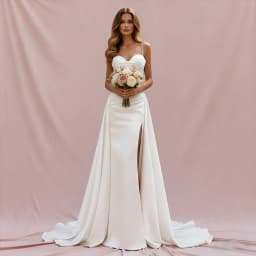 Elegant Mermaid Satin Wedding Dresses With Slit Sheath Detachable Train Long Bridal Party Gown For Women Vestidos De Novia