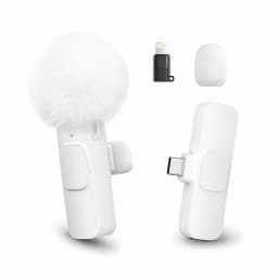 Wireless Mini Lavalier Clip Mic with Furry Windscreen, Dual‑Port Type‑C & Lightning Adapter for iPhone, Android, Tablets, Laptop