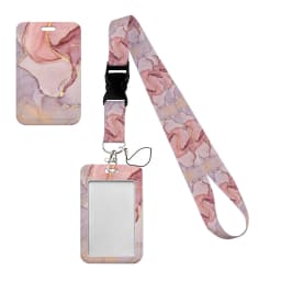 Simple Marble Heart Rainbow Card Holder with Buckle Lovely Hanging Rope ID Pass Hang Accessories Holder Lanyard Passr Case
