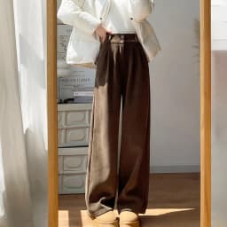 Winter Solid Color Plus Fleece Straight Pants Women Double Buttons Thicken Warm Corduroy Trousers Casual Comfortable Plush Pant