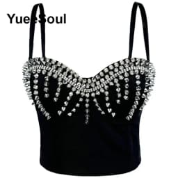 Black Y2K Tops White Rhinestone Sequins Tassel Slim Crop Top New Gothic Party Club Wedding High Street Sexy Corset Top Camis