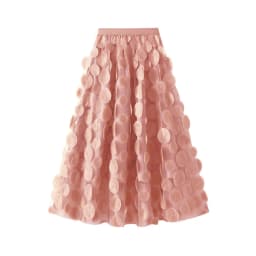Autumn Winter 3D Circular Applique Mesh Long Skirts 2026 Korean Fashion Hepburn Style High Waist A-LINE Skirt