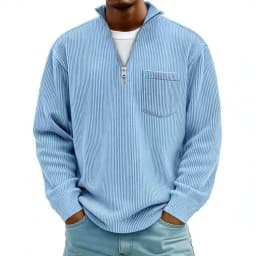 Autumn And Winter New Men's Solid Color Corduroy Long-sleeved Zipper Stand-up Collar Loose Fashion Men's Sweater