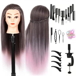 24Inch Mannequin Head with Fiber Hair Model Practice Hairdressing Doll Head Styling Hairdressing Training Braided