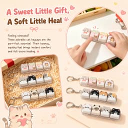 Cute Cat Relax Button Keycap, Kawaii Cat 4-Key Keyboard Fidget Toy for Friends Gift, Portable Fidget Keychain Fashion Bag Charm