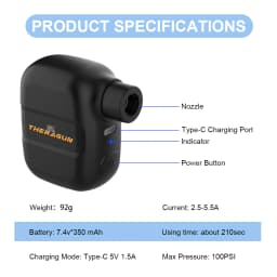 Mini Bicycle Pump Rechargeable Portable Air Inflator 100PSI 5V Type-C Bike Accessories for Bike Schrader Presta Tires.