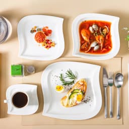 MALACASA 30/60 Piece White Porcelain Dinner Set with Cups Saucers Dessert Soup Dinner Plates Tableware Service for 6/12