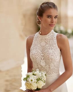 Customized Charming Wedding Dresses White Bridal Gowns Lace High Neck Bride Dresses Sleeveless Wedding Gowns Back Out On Sale