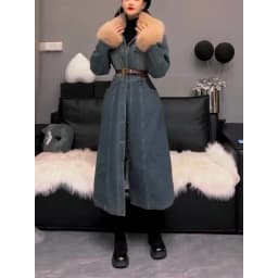 Women's Lamb's Wool Patchwork Cowboys Cotton Coat Jacket Winter New Long Overcoat Coat Comfort  Fashion Winter Coat Women