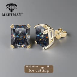 Bocarman Ice Cut Zircon Stud Earrings S925 Silver Paraiba Tanzanite Blue Mint Green Rectangular Multicolor Women Fine Jewelry