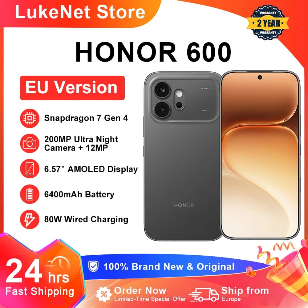 HONOR 600 5G Smartphone EU Version 200MP AI Ultra Night Camera 6400mAh Snapdragon 7 Gen4 AI Button 6.57"AMOLED 80W Supercharge